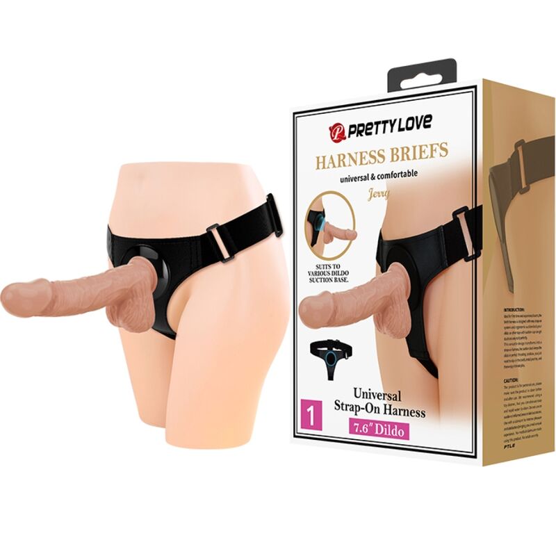 PRETTY LOVE - HARNAS BRIEFS UNIVERSEEL HARNAS MET DILDO JERRY 21.8 CM NATUURLIJK