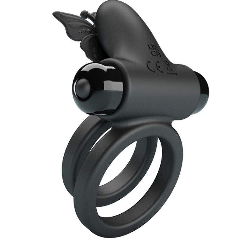 PRETTY LOVE - DUBBELE VIBRERENDE RING MET STIMULATOR ZWART