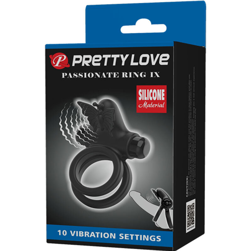 PRETTY LOVE - DUBBELE VIBRERENDE RING MET STIMULATOR ZWART