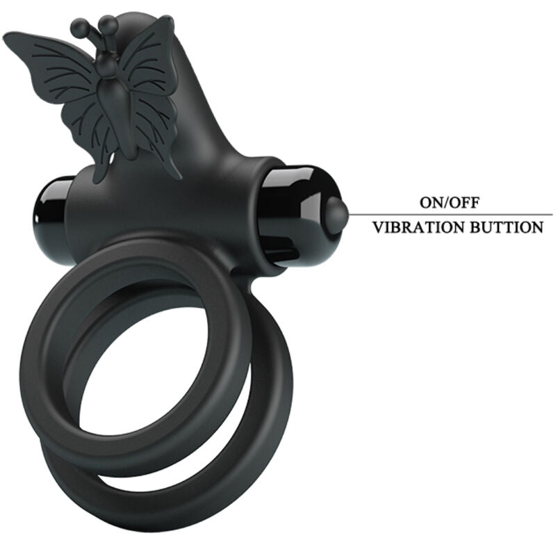 PRETTY LOVE - DUBBELE VIBRERENDE RING MET STIMULATOR ZWART