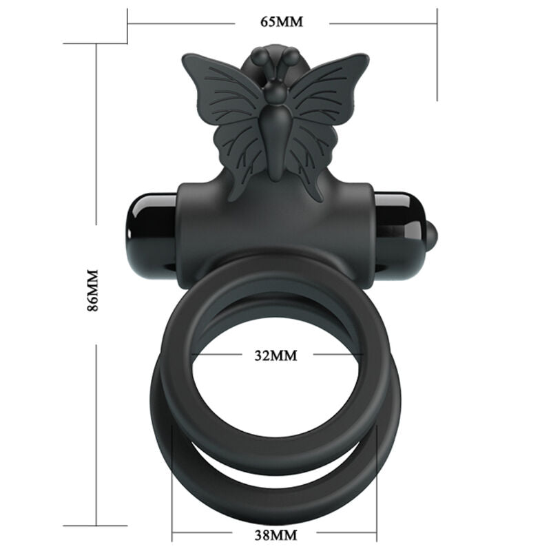 PRETTY LOVE - DUBBELE VIBRERENDE RING MET STIMULATOR ZWART