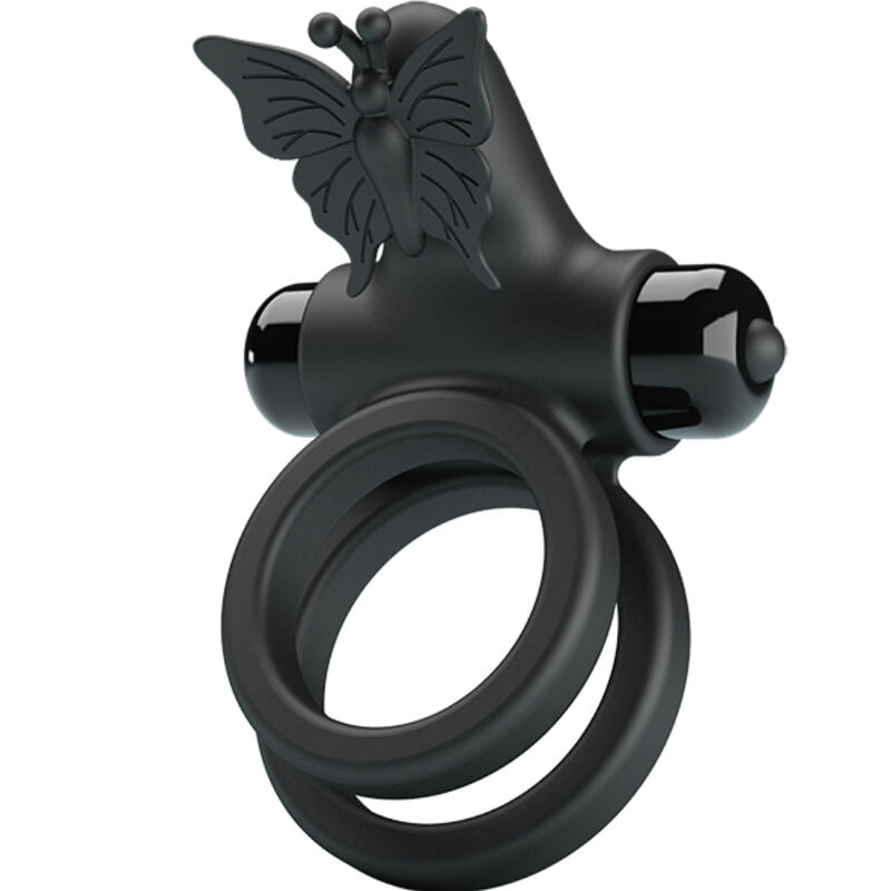 PRETTY LOVE - DUBBELE VIBRERENDE RING MET STIMULATOR ZWART