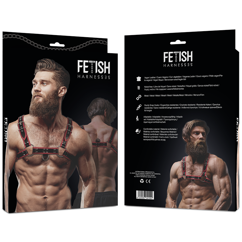 FETISH SUBMISSIVE ATTITUDE - ECO-LEDEREN BORSTHARNAS VOOR MANNEN ZWART/ROOD