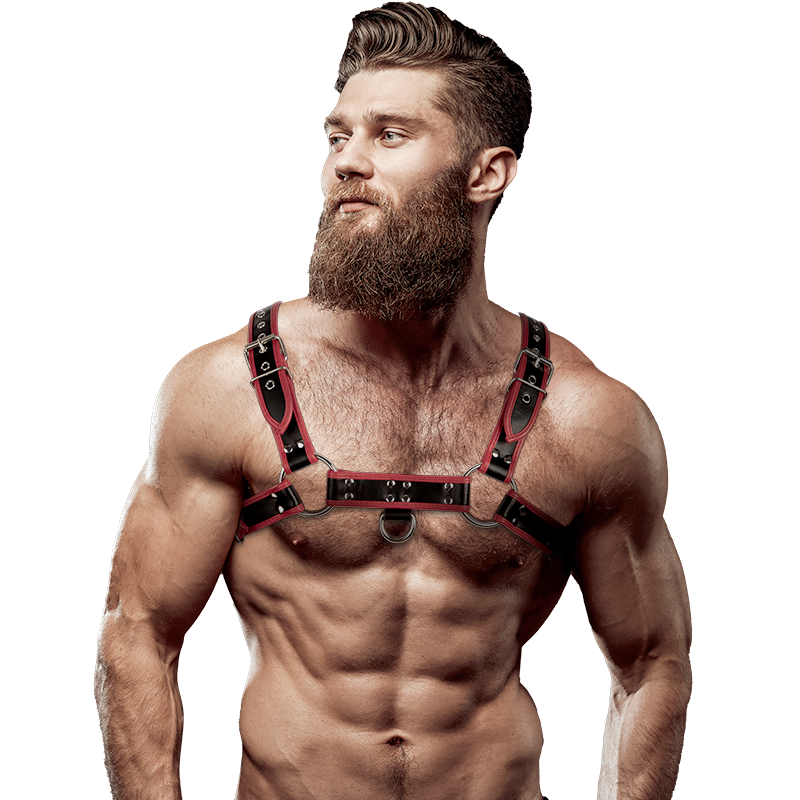 FETISH SUBMISSIVE ATTITUDE - ECO-LEDEREN BORSTHARNAS VOOR MANNEN ZWART/ROOD