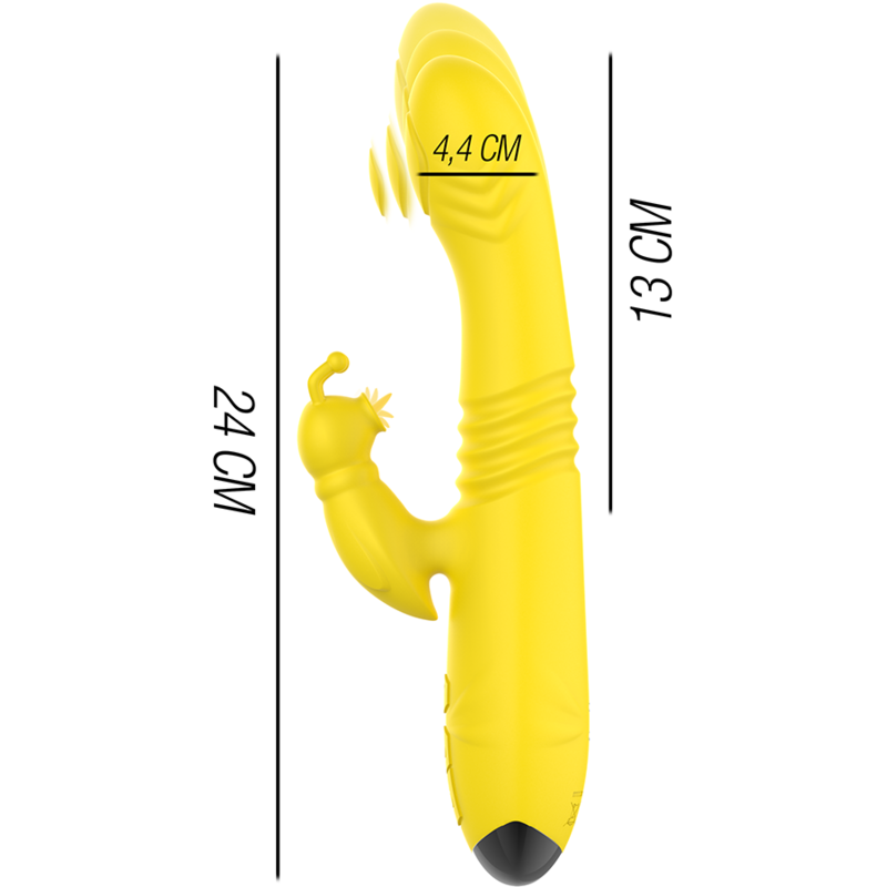 INTENSE - TOKY OPLAADBARE MULTIFUNCTIONELE VIBRATOR OP EN NEER MET CLITORALE STIMULATOR GEEL