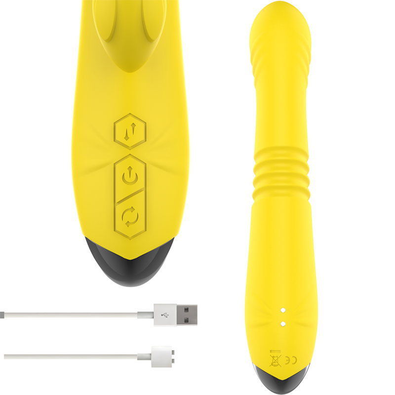 INTENSE - TOKY OPLAADBARE MULTIFUNCTIONELE VIBRATOR OP EN NEER MET CLITORALE STIMULATOR GEEL