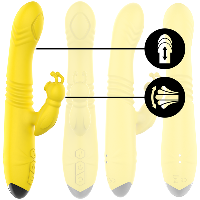 INTENSE - TOKY OPLAADBARE MULTIFUNCTIONELE VIBRATOR OP EN NEER MET CLITORALE STIMULATOR GEEL