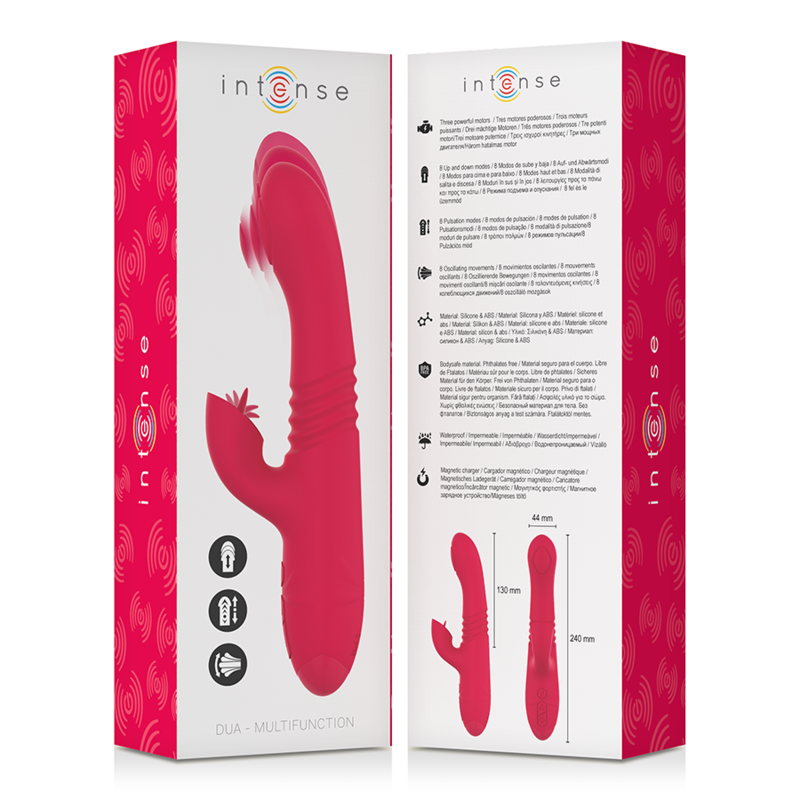 INTENSE - DUA OPLAADBARE MULTIFUNCTIONELE VIBRATOR OP EN NEER MET TONG ROOD
