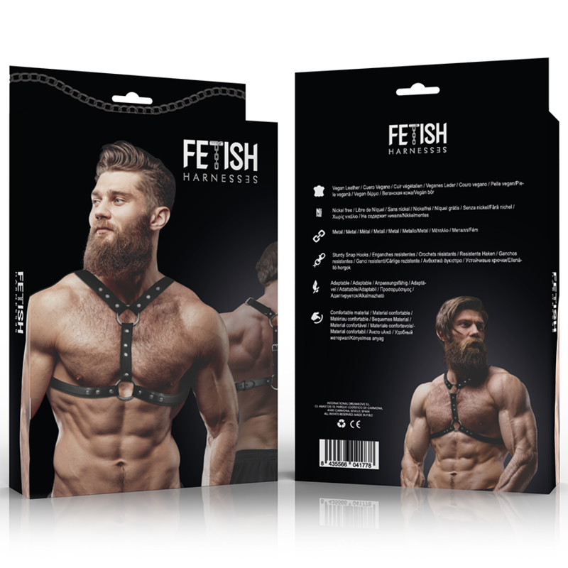 FETISH SUBMISSIVE ATTITUDE - BORSTHARNAS VAN ECO-LEER VOOR MANNEN MET DUBBELE STEUN EN STUDS