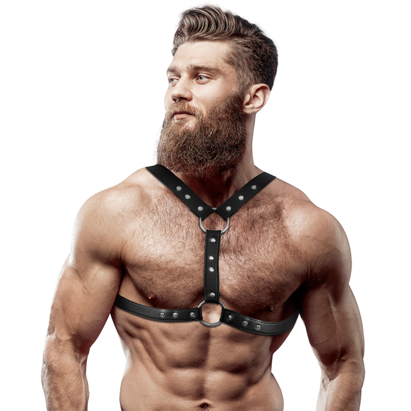 FETISH SUBMISSIVE ATTITUDE - BORSTHARNAS VAN ECO-LEER VOOR MANNEN MET DUBBELE STEUN EN STUDS