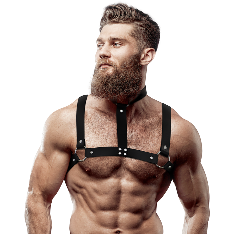 FETISH SUBMISSIVE ATTITUDE - VERSTELBARE ECO-LEDEN BORSTHARNAS MET KRAAG VOOR MANNEN