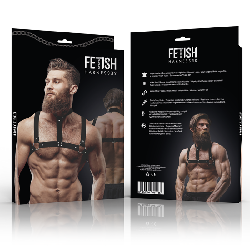 FETISH SUBMISSIVE ATTITUDE - VERSTELBARE ECO-LEDEN BORSTHARNAS MET KRAAG VOOR MANNEN