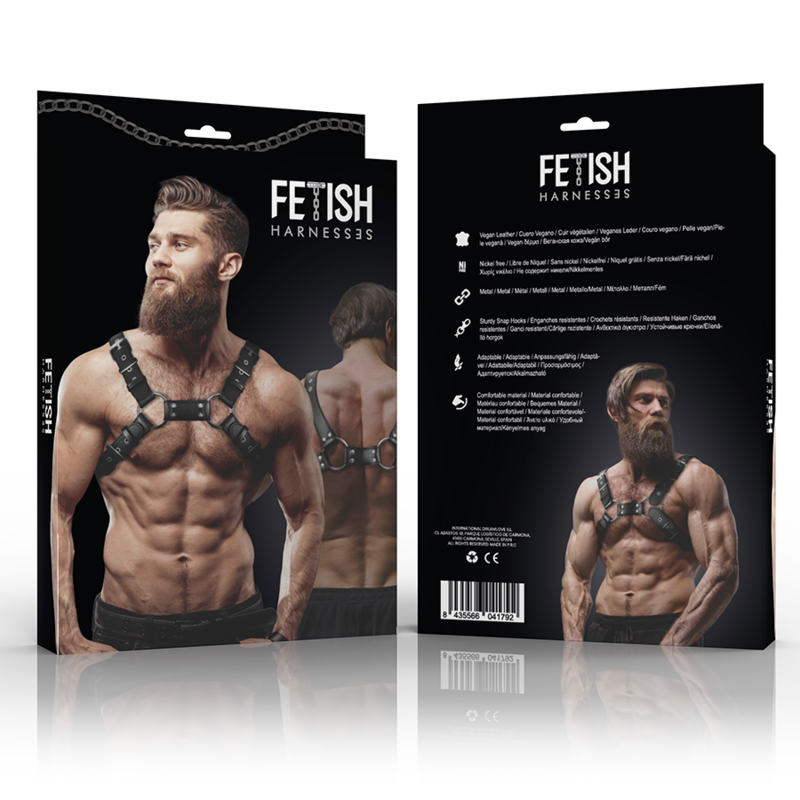 FETISH SUBMISSIVE ATTITUDE - VERSTELBAAR BULLDOG HARNAS IN ECO-LEER VOOR MANNENBORST