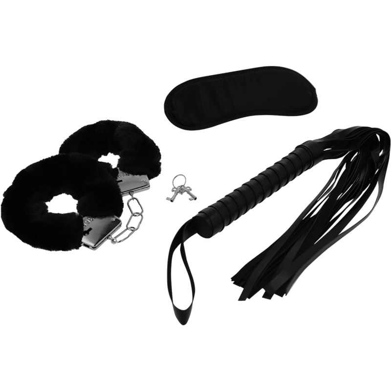 INTENSE - FETISH EROTISCHE SET 1 MET HANDBOEIEN, BLINDDOEK EN VEGAN LEDEREN ZWEEP