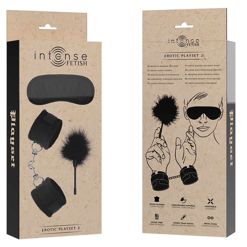 INTENSE - FETISH EROTISCHE SET 2 MET HANDBOEIEN, BLINDDOEK EN VEER