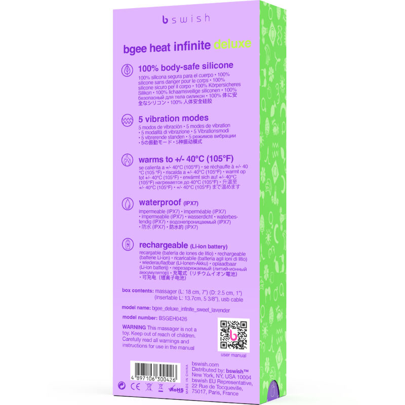 B SWISH - BGEE HEAT INFINITE DELUXE OPLAADBARE SILICONEN LAVENDEL VIBRATOR