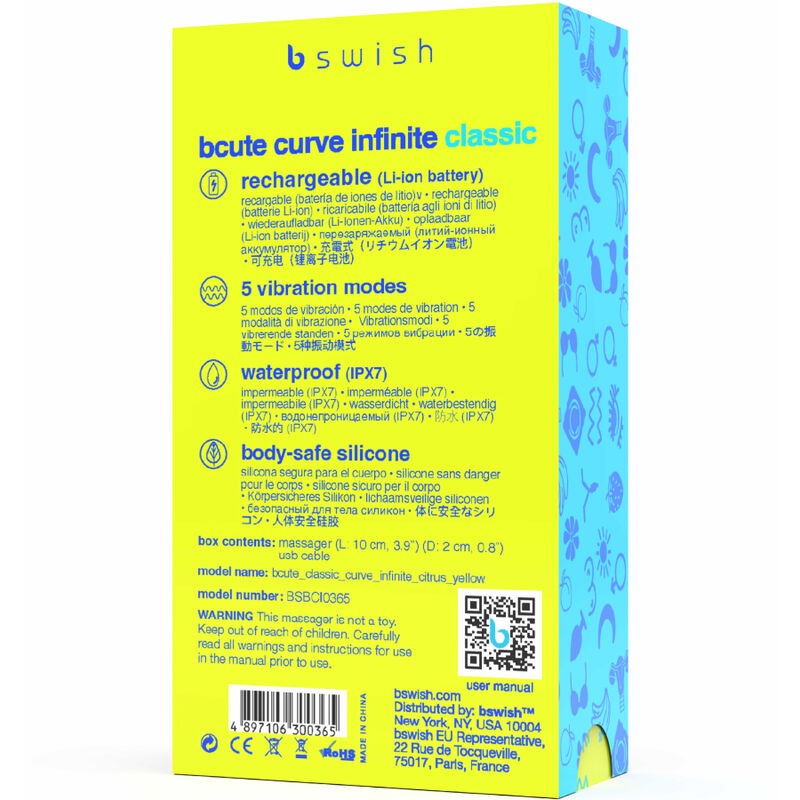 B SWISH - BCUTE CURVE INFINITE CLASSIC OPLAADBARE SILICONEN VIBRATOR GEEL