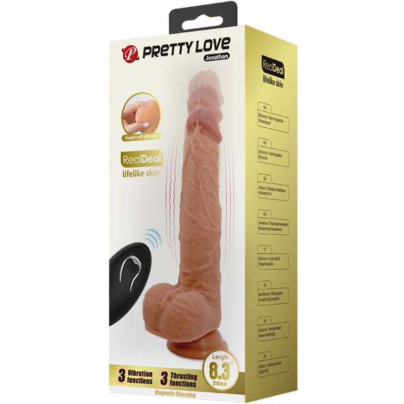 PRETTY LOVE - JONATHAN SILICONEN DILDO 3 VIBRATIES + 3 INVOERMATEN AFSTANDSBEDIENING 21 CM