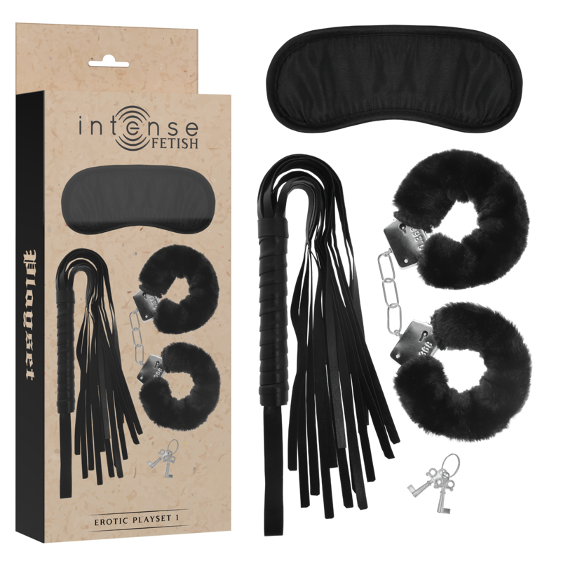 INTENSE - FETISH EROTISCHE SET 1 MET HANDBOEIEN, BLINDDOEK EN VEGAN LEDEREN ZWEEP
