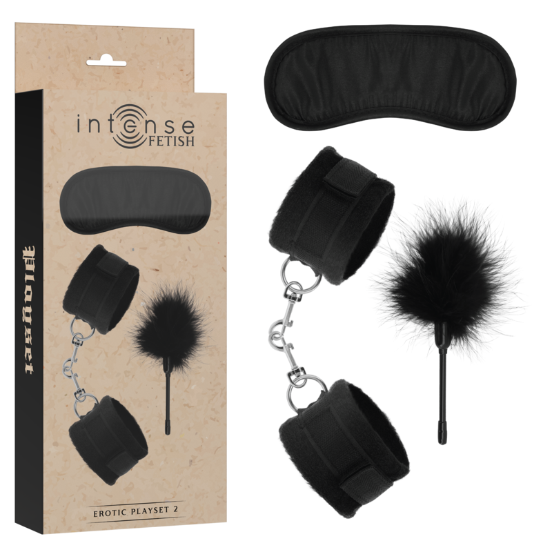 INTENSE - FETISH EROTISCHE SET 2 MET HANDBOEIEN, BLINDDOEK EN VEER