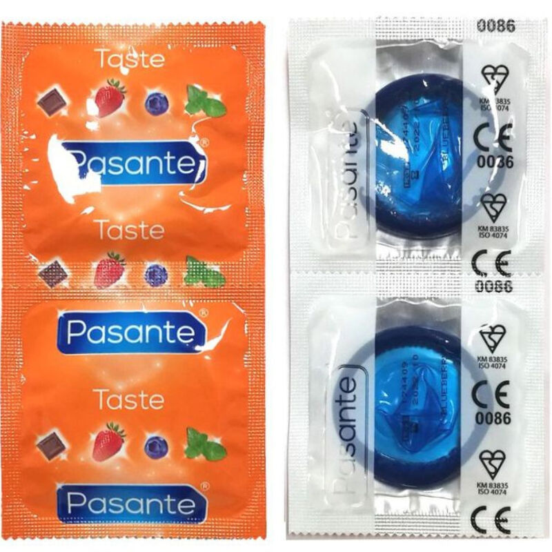 PASANTE - CONDOOMZAK MET BLAUWE BESSENSMAAK 144 STUKS