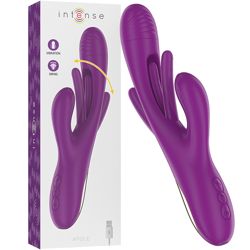 INTENSE - APOLLO OPLAADBARE MULTIFUNCTIONELE VIBRATOR 7 VIBRATIES MET ZWAAIENDE TONG PAARS