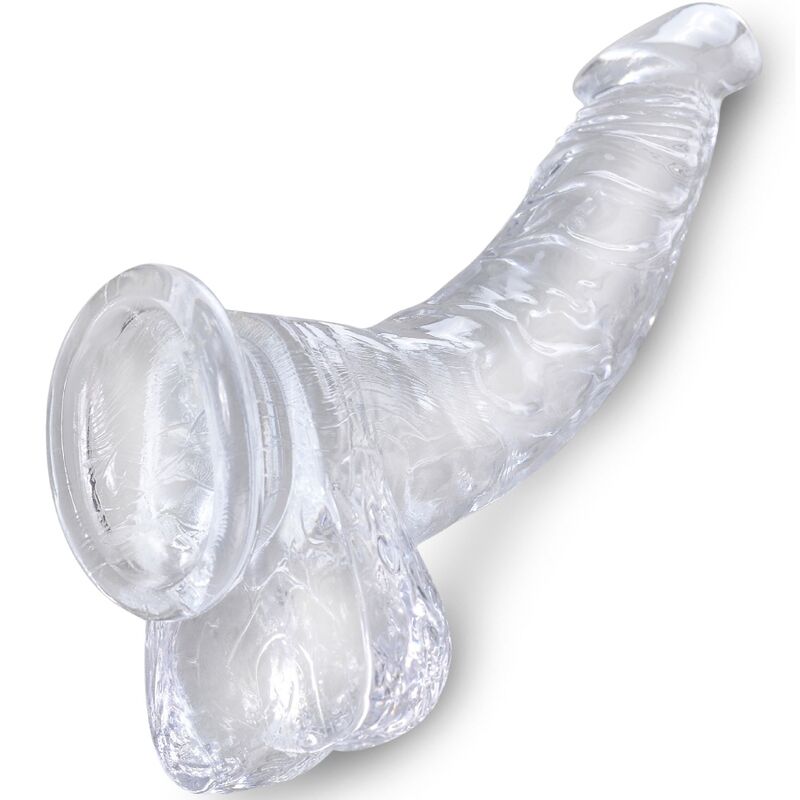 KING COCK - HELDERE REALISTISCHE GEBOGEN PENIS MET TESTIKELEN 16,5 CM TRANSPARANT