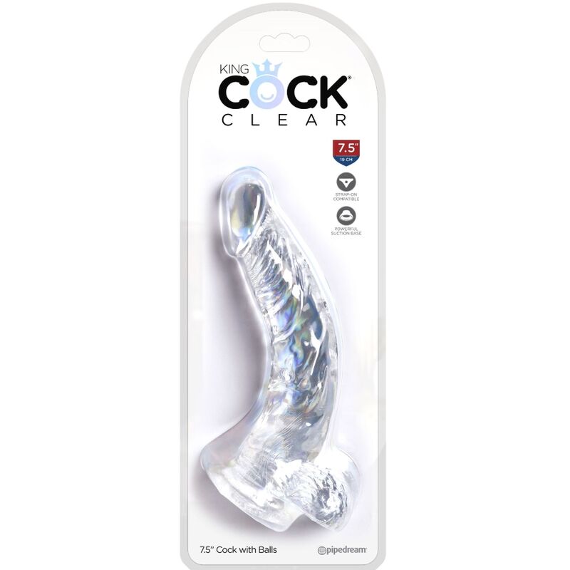 KING COCK - HELDERE REALISTISCHE GEBOGEN PENIS MET TESTIKELEN 16,5 CM TRANSPARANT