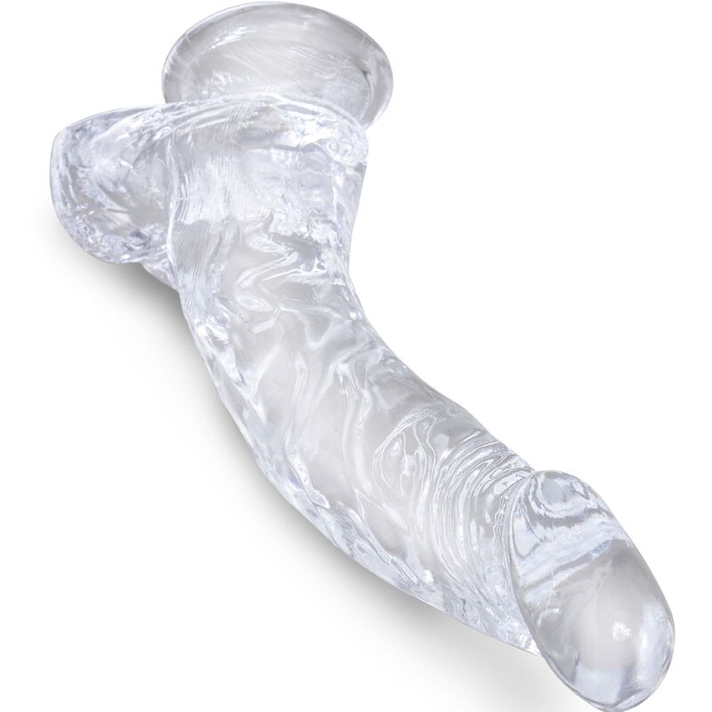 KING COCK - HELDERE REALISTISCHE GEBOGEN PENIS MET TESTIKELEN 16,5 CM TRANSPARANT