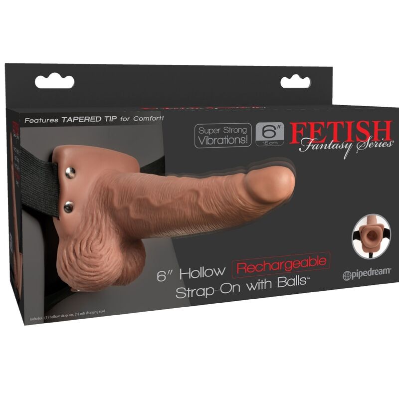 FETISH FANTASY SERIE - VERSTELBAAR HARNAS MET REALISTISCHE PENIS, OPLAADBARE TESTIKELEN EN VIBRATOR (15 CM)