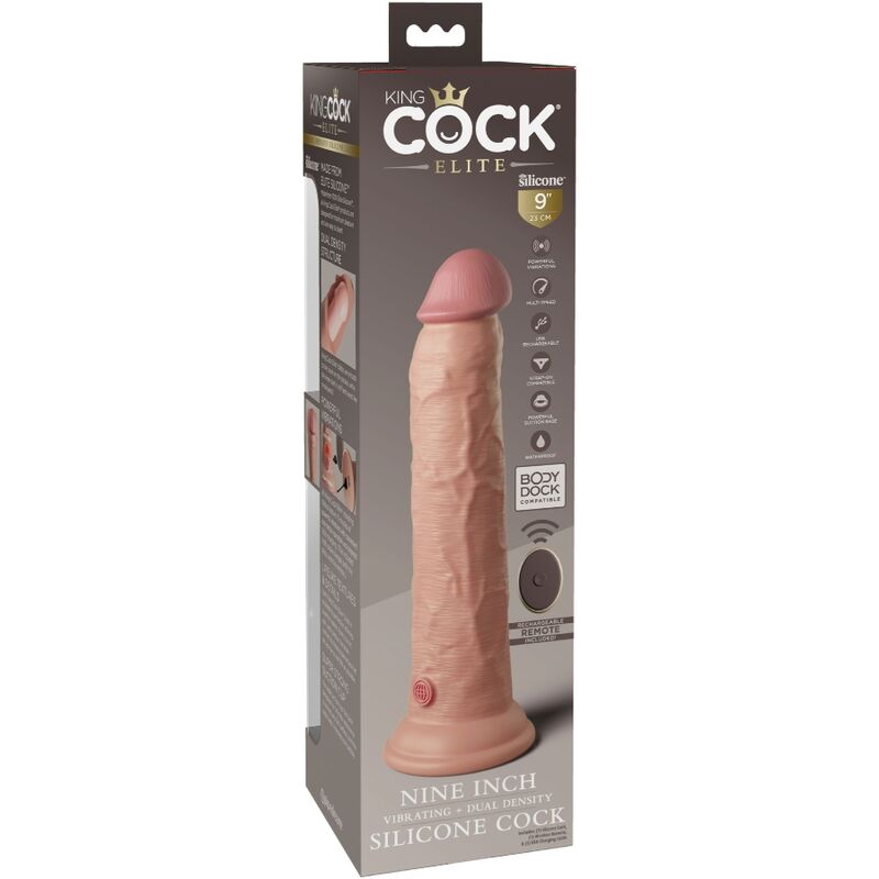 KING COCK - ELITE REALISTISCHE DILDO VIBRATOR &amp; SILICONEN AFSTANDSBEDIENING 23 CM