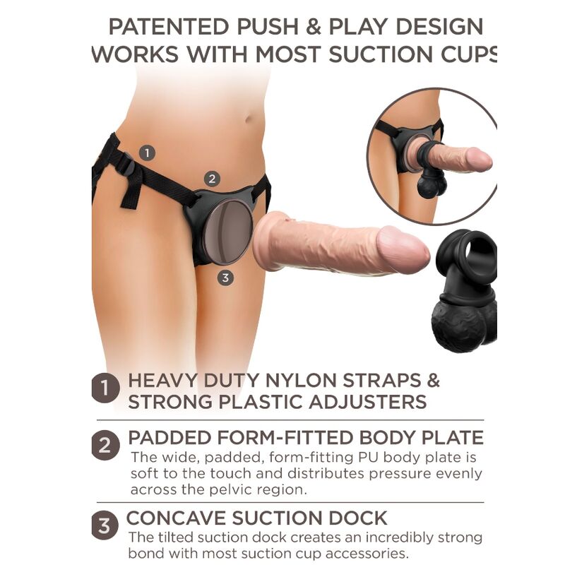 KING COCK - ELITE KIT DELUXE VERSTELBARE HARNAS RING MET TESTIKELS &amp; DILDO 20.3 CM