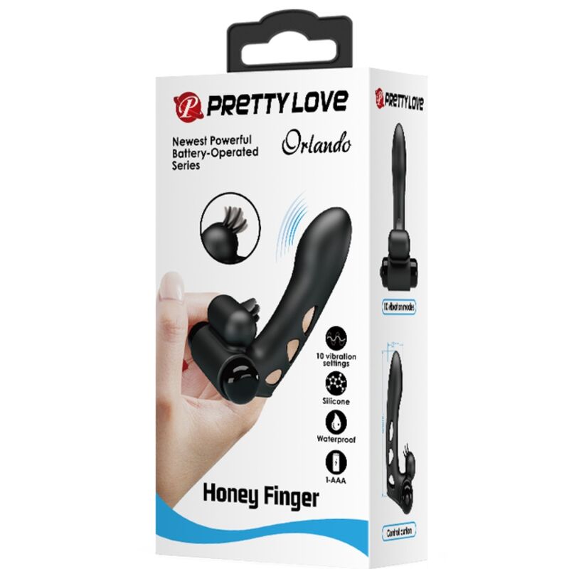 PRETTY LOVE - ORLANDO ZWARTE VIBRATOR VINGERBESCHERMING