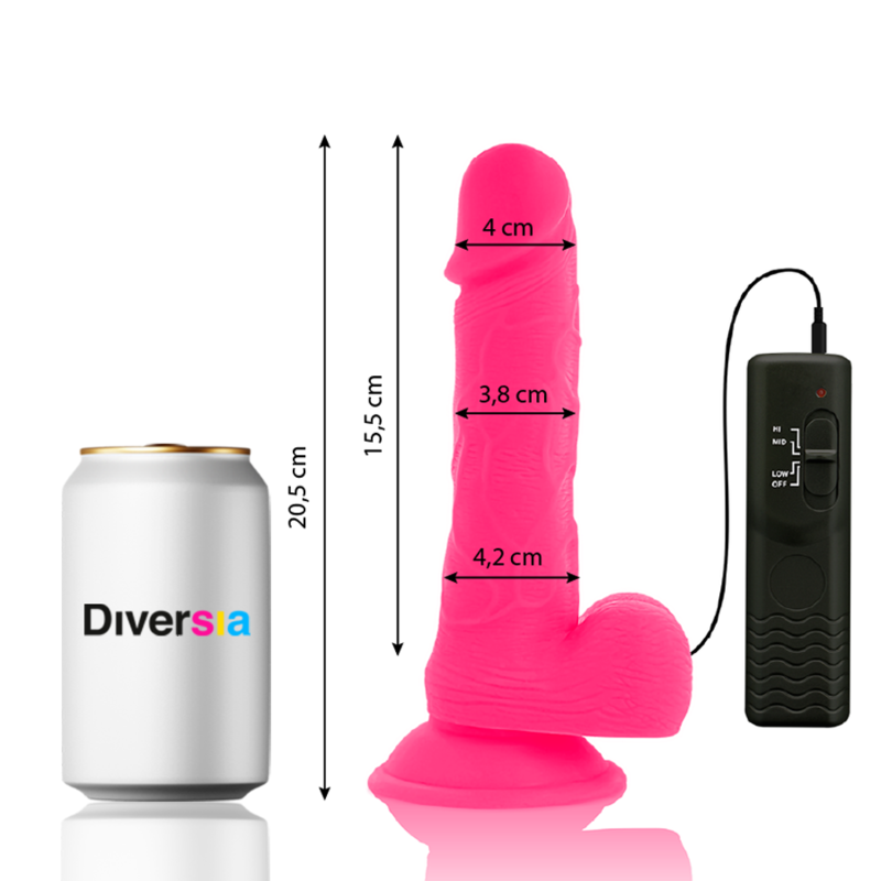 DIVERSIA - Realistische flexibele vibrerende roze dildo 20,5 cm - of 4,2 cm