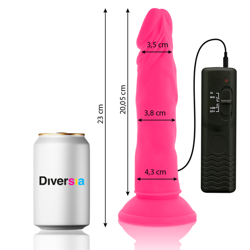 DIVERSIA - REALISTISCHE FLEXIBELE DILDO MET ROZE VIBRATIE 23 CM -O- 4.3 CM