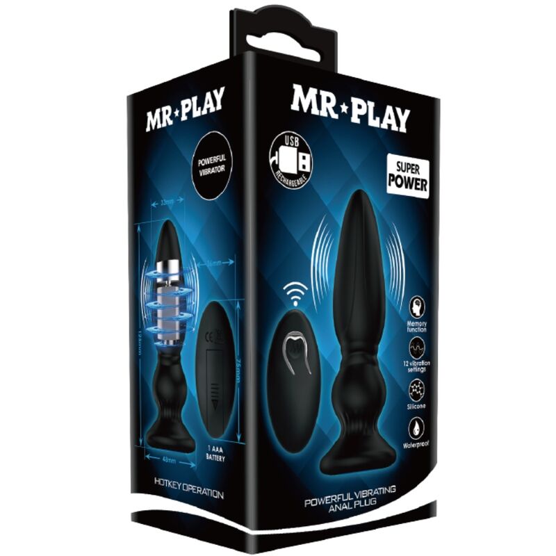 MR PLAY - KRACHTIGE VIBRATOR MET AFSTANDSBEDIENING, ANALE PLUG, ZWART