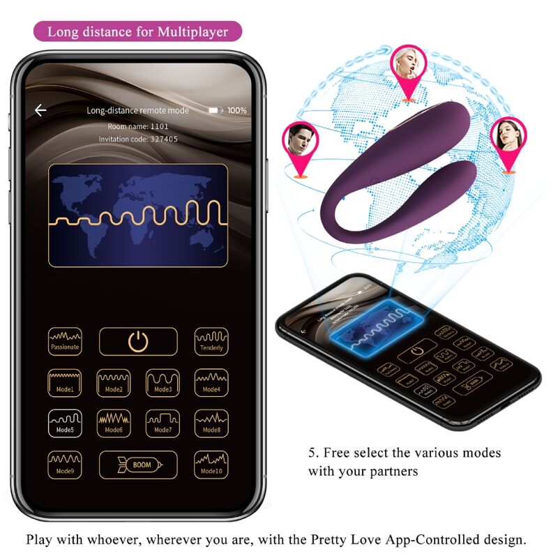 PRETTY LOVE - AUGUST DOUBLE PLEASURE VIBRATOR APP AFSTANDSBEDIENING