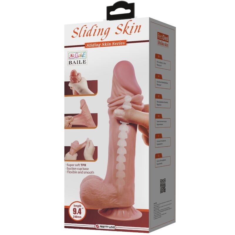 PRETTY LOVE - SLIDING SKIN SERIE REALISTISCHE DILDO MET ZUIGNAP SLIDING SKIN BRUIN 24 CM