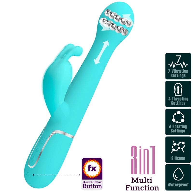 PRETTY LOVE - DEJON RABBIT 3 IN 1 MULTIFUNCTIONELE VIBRATOR AQUA GREEN
