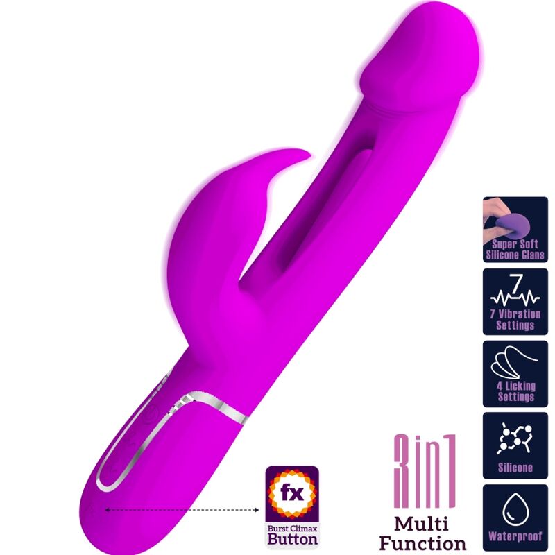 PRETTY LOVE - KAMPAS 3-IN-1 MULTIFUNCTIONELE KONIJNENVIBRATOR MET FUCHSIA TONG