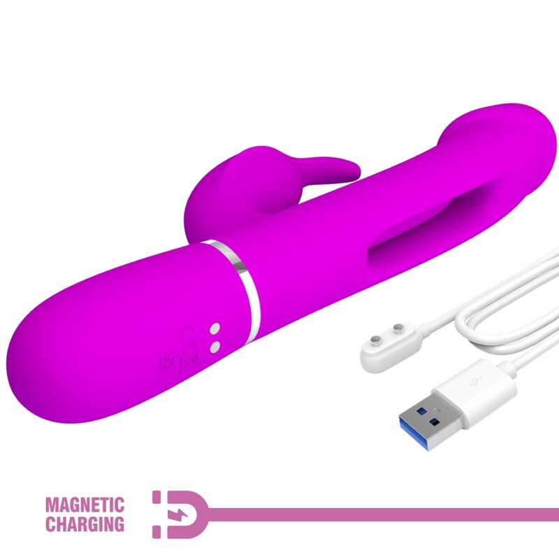 PRETTY LOVE - KAMPAS 3-IN-1 MULTIFUNCTIONELE KONIJNENVIBRATOR MET FUCHSIA TONG