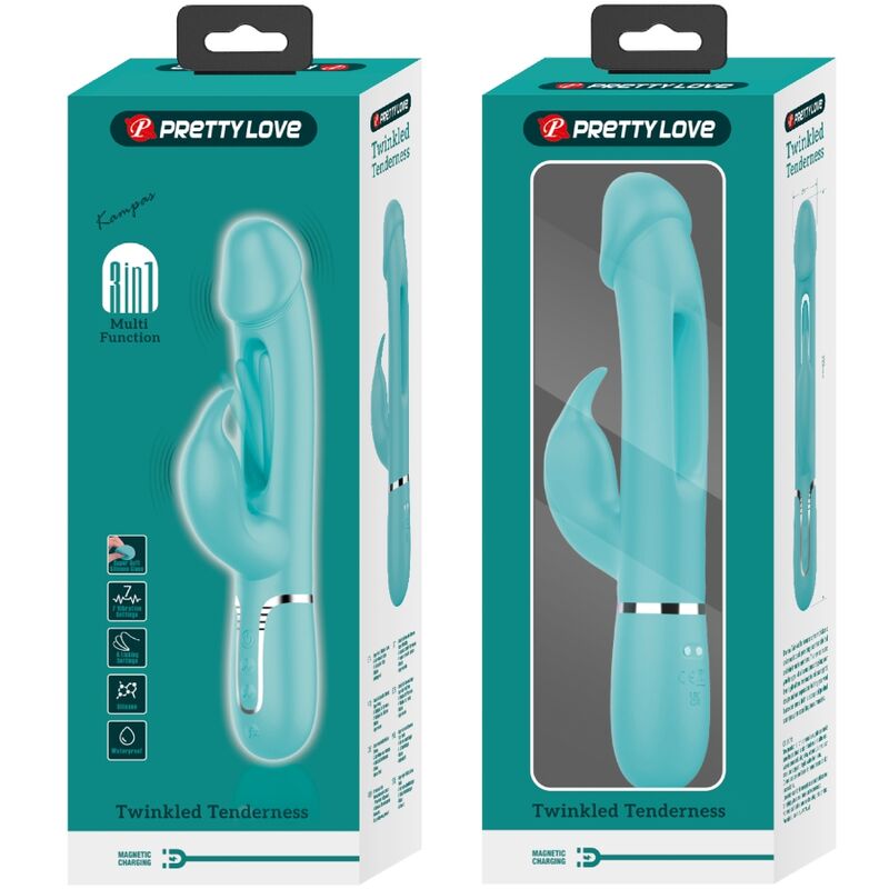 PRETTY LOVE - KAMPAS 3-IN-1 MULTIFUNCTIONELE KONIJNENVIBRATOR MET AQUAGROENE TONG