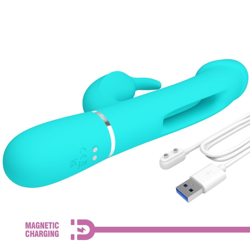 PRETTY LOVE - KAMPAS 3-IN-1 MULTIFUNCTIONELE KONIJNENVIBRATOR MET AQUAGROENE TONG