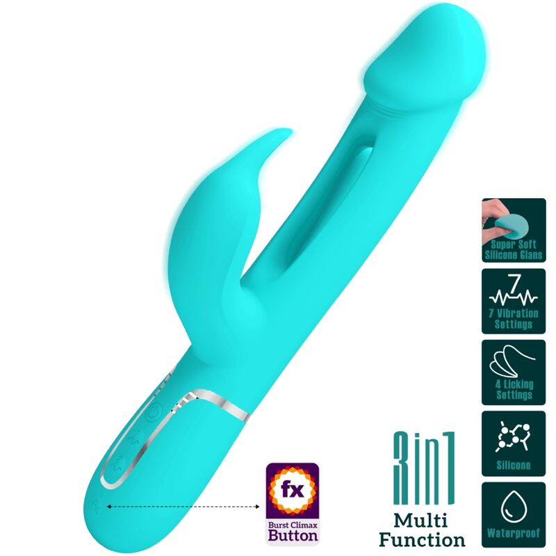 PRETTY LOVE - KAMPAS 3-IN-1 MULTIFUNCTIONELE KONIJNENVIBRATOR MET AQUAGROENE TONG