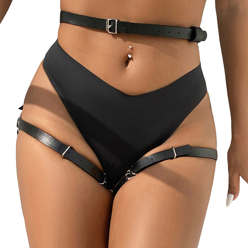 SUBBLIME - ZWART LEDEREN TAILLE- EN BEENHARNAS - ÉÉN MAAT