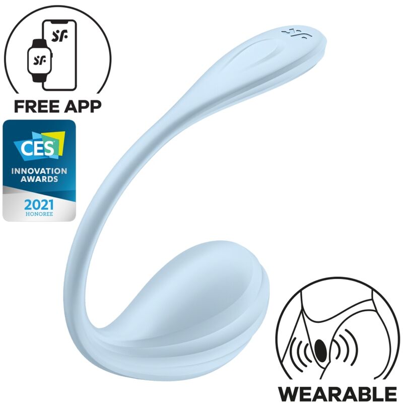 SATISFYER - GLADDE G-SPOT STIMULATOR MET BLOEMPOTJES, LICHTBLAUW, GRATIS APP