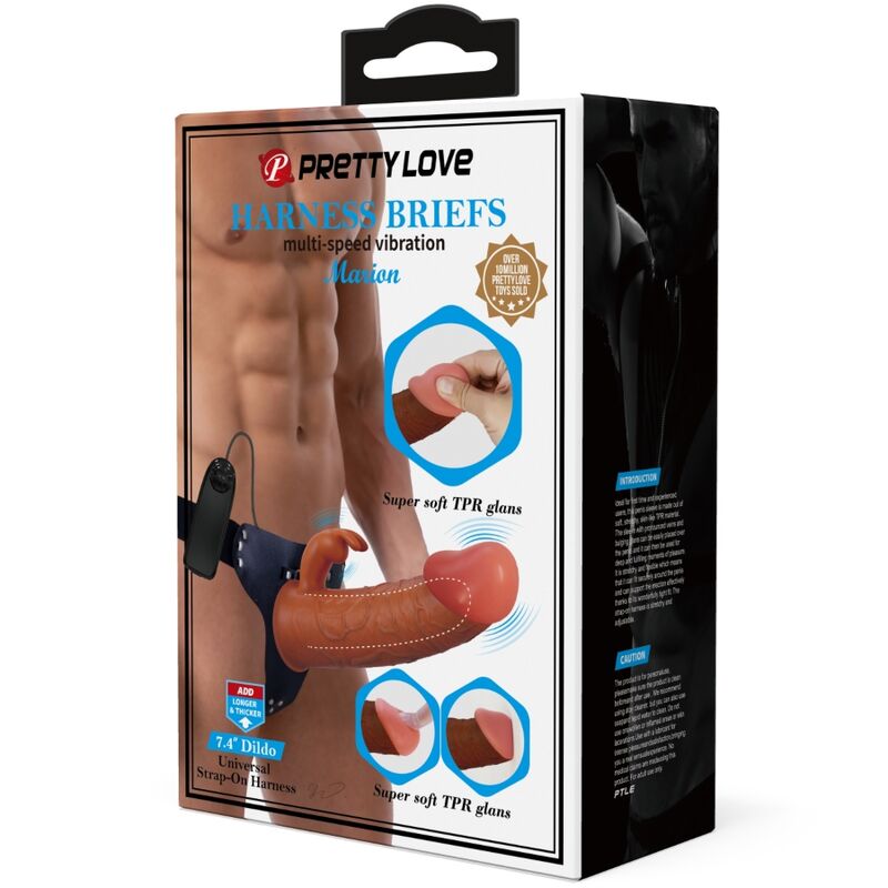 PRETTY LOVE - MARION HARNESS SLIPS UNIVERSAL MET VIBRERENDE DILDO 19 CM MULATTO