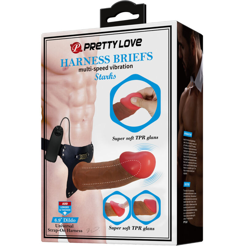 PRETTY LOVE - STARKS HARNESS BRIEFS MULTI-SPEED VIBRERENDE DILDO 17,5 CM MULATTO