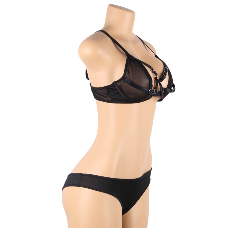 SUBLIEM - TWEE-DELIGE SET: DOORZICHTIGE BH EN BANDJES, S/M