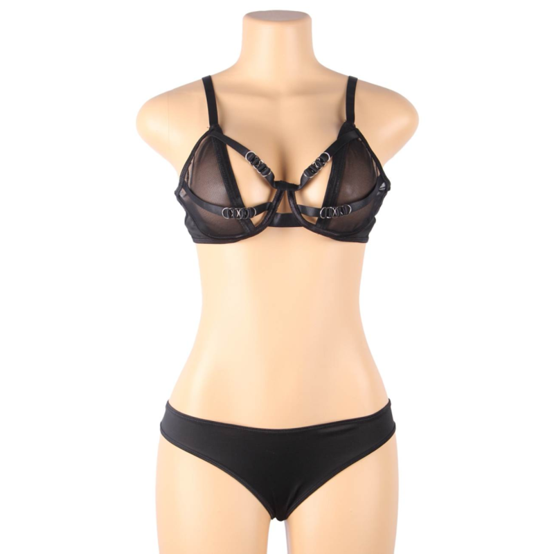 SUBLIEM - TWEE-DELIGE SET: DOORZICHTIGE BH EN BANDJES, S/M